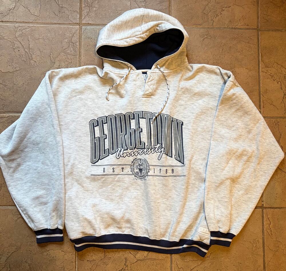 Vintage 90s Georgetown University Gear For Sports Hoodie XL Gray Navy College